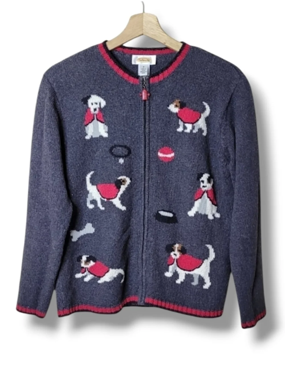 Talbots Vintage Dog Print Cardigan Sweater Size S